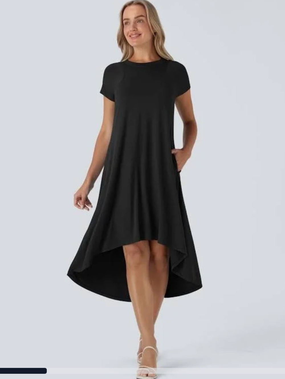 NWT Halara Round Neck Short Sleeve Flowy Midi Dress with Pockets SIZE M